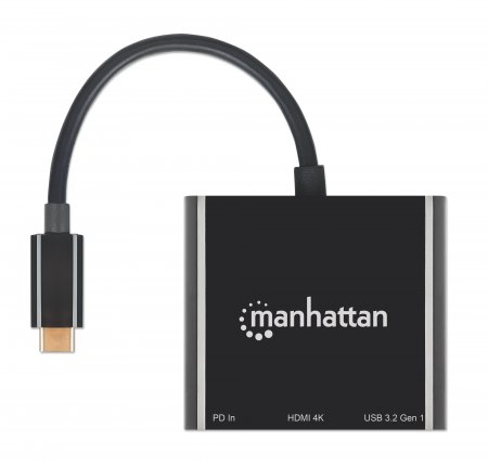 MANHATTAN USB-C auf HDMI 3-in-1 Docking-Konverter mit Power Delivery 100W HDMI 4K30Hz USB-A 5Gbit/s Buchsen Passthrough-Ladeanschl.
