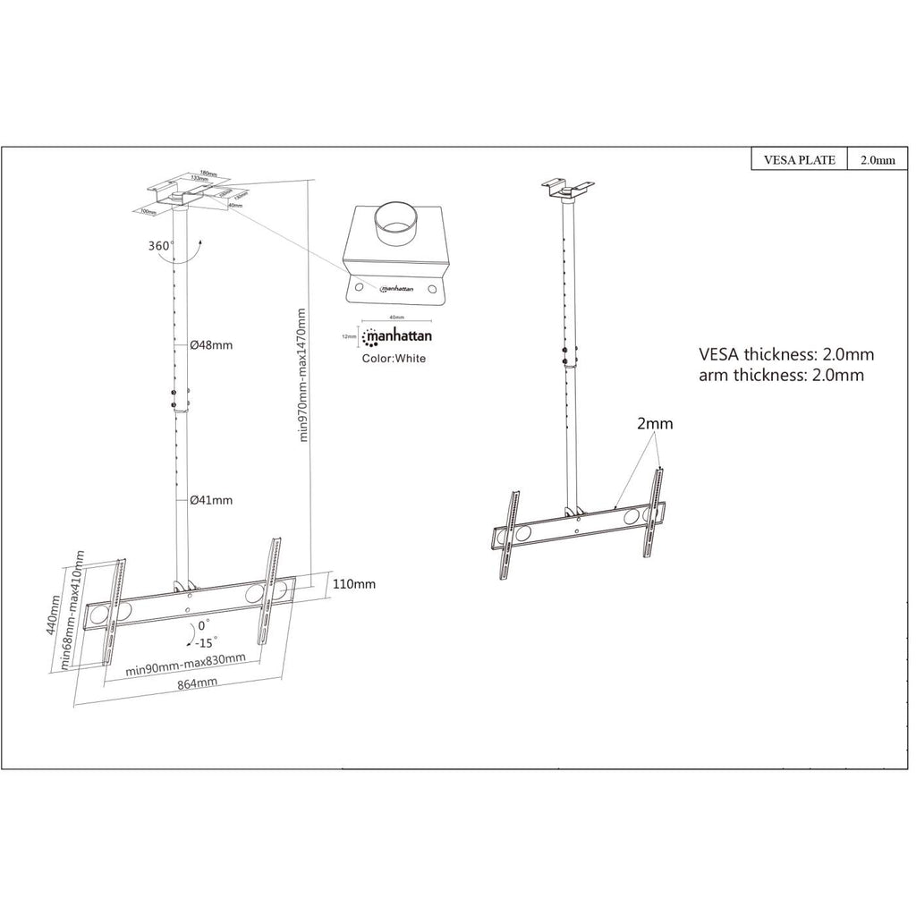 MANHATTAN Deckenhalterung Display 37-70/50kg neig&schw sw