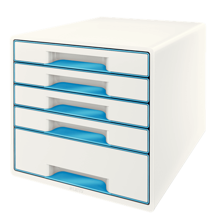 LEITZ Schubladenbox WOW Cube perlweiß/blau 52142036, DIN A4 mit 5 Schubladen, 1 St.