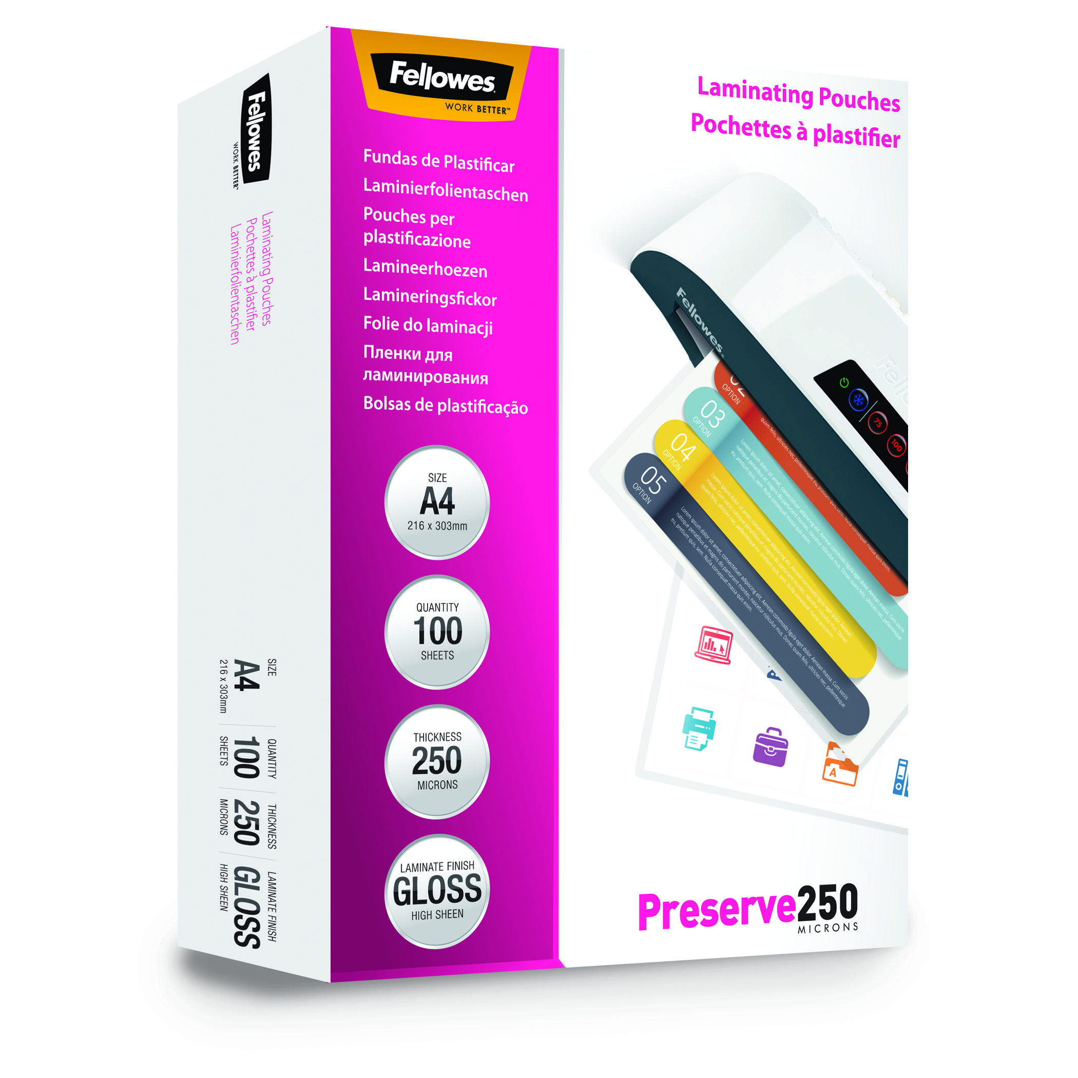 Fellowes Laminierfolien Preserve250 glänzend für A4 250 micron, 100 St.
