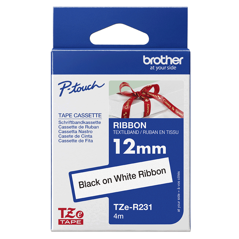 TZ-ER231 LAMINATED TAPE 12MM WHITE BALCK