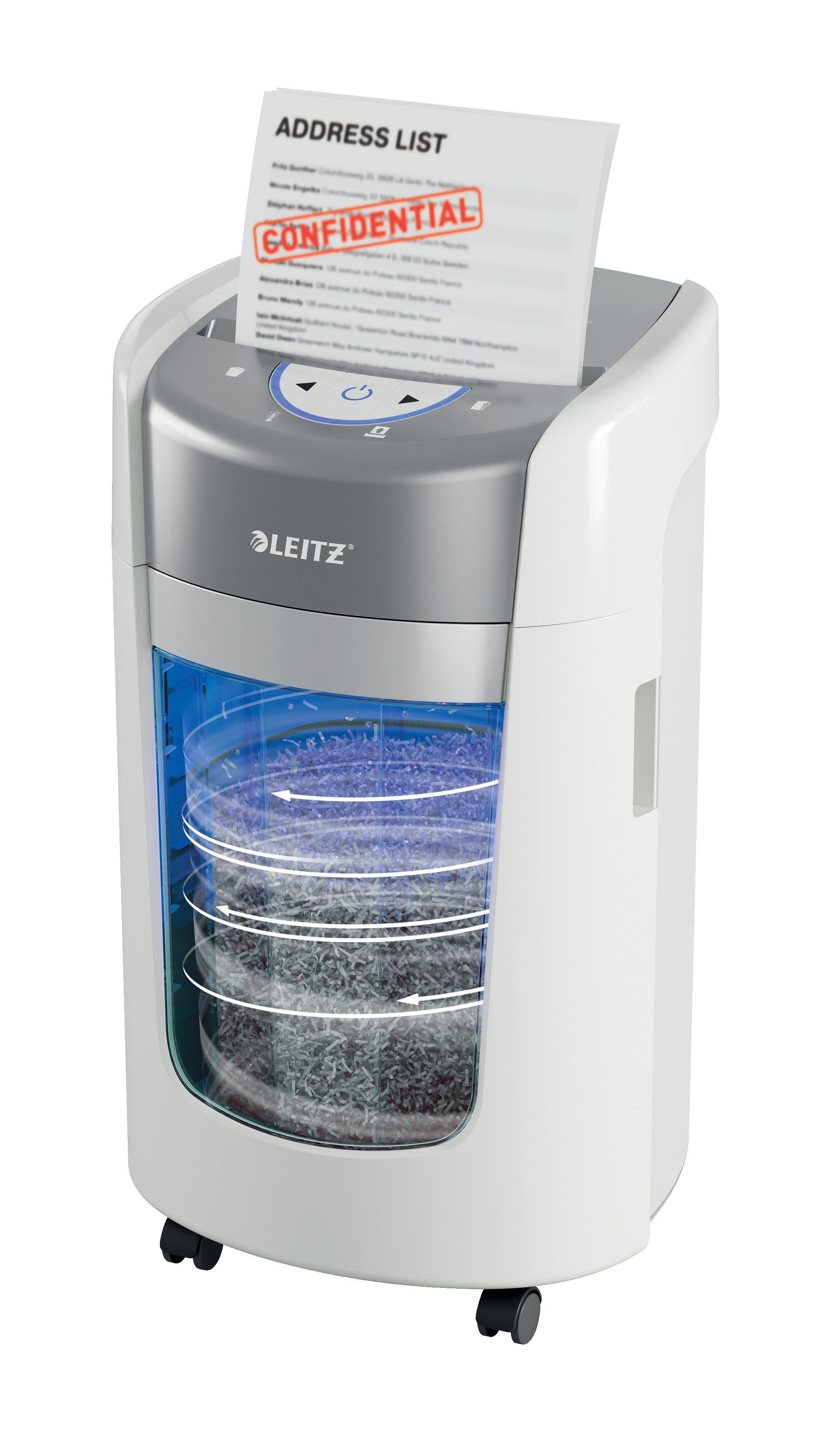 LEITZ IQ OptiMax Home Office 225 Aktenvernichter mit Partikelschnitt P-5, 2 x 15 mm, bis 6 Blatt, weiß