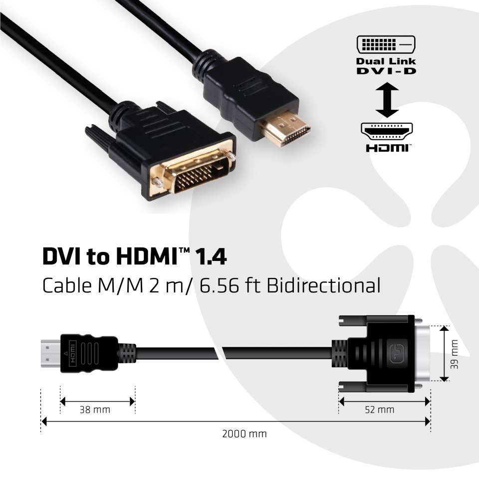Club3D Kabel DVI  HDMI 1.4 2m 4K30Hz St/St retail
