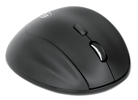 MANHATTAN Ergonomische Wireless Maus mit 2-in-1 USB-Empfänger USB-A- und USB-C-Kombiempfänger handgelenkfreundliche Kontur schwarz