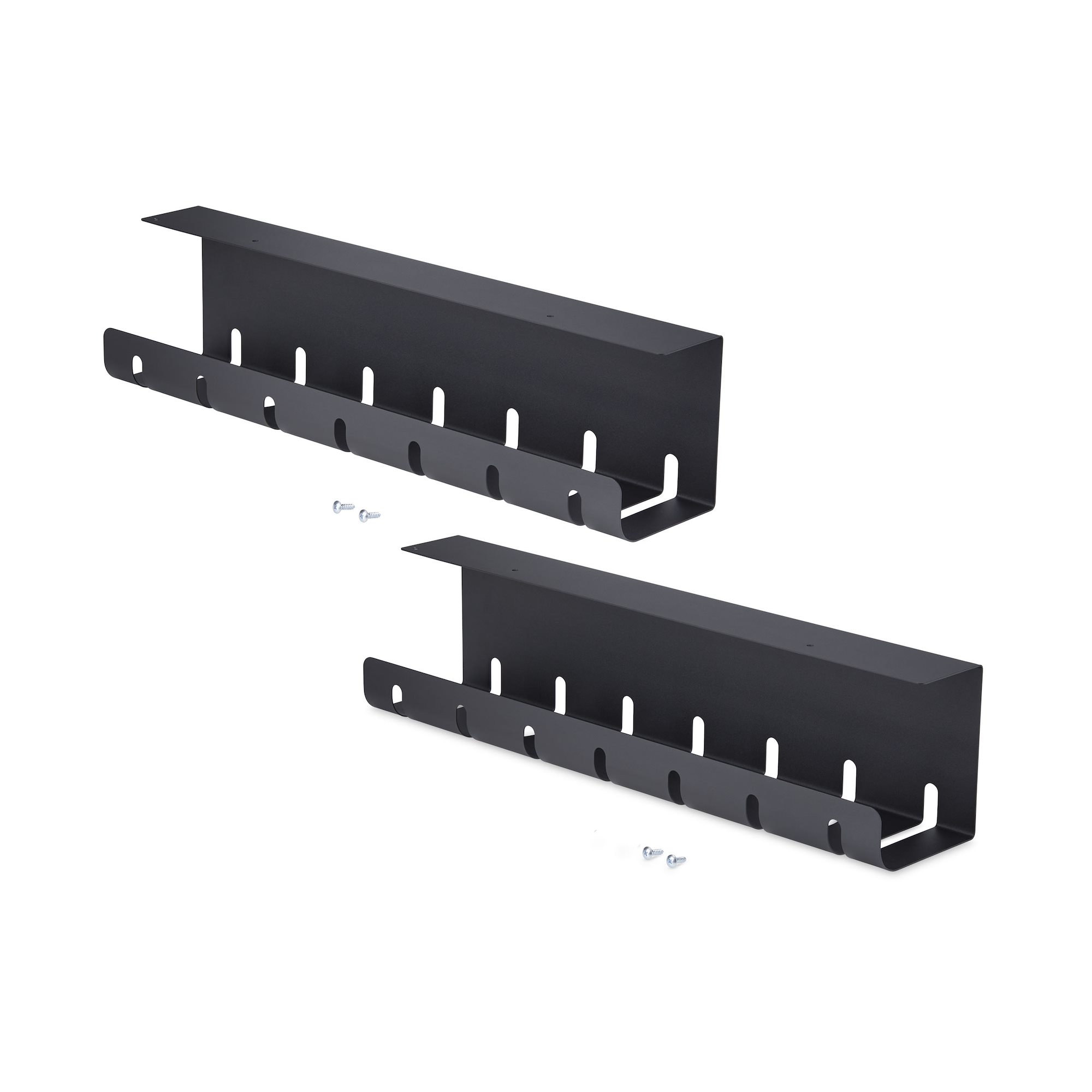 STARTECH.COM 2er-Pack Untertisch Kabelmanagement Tray 53cm Länge pro Ablage Metall Schlitz Kabelorganizer Schraubmontage Schwarz TAA