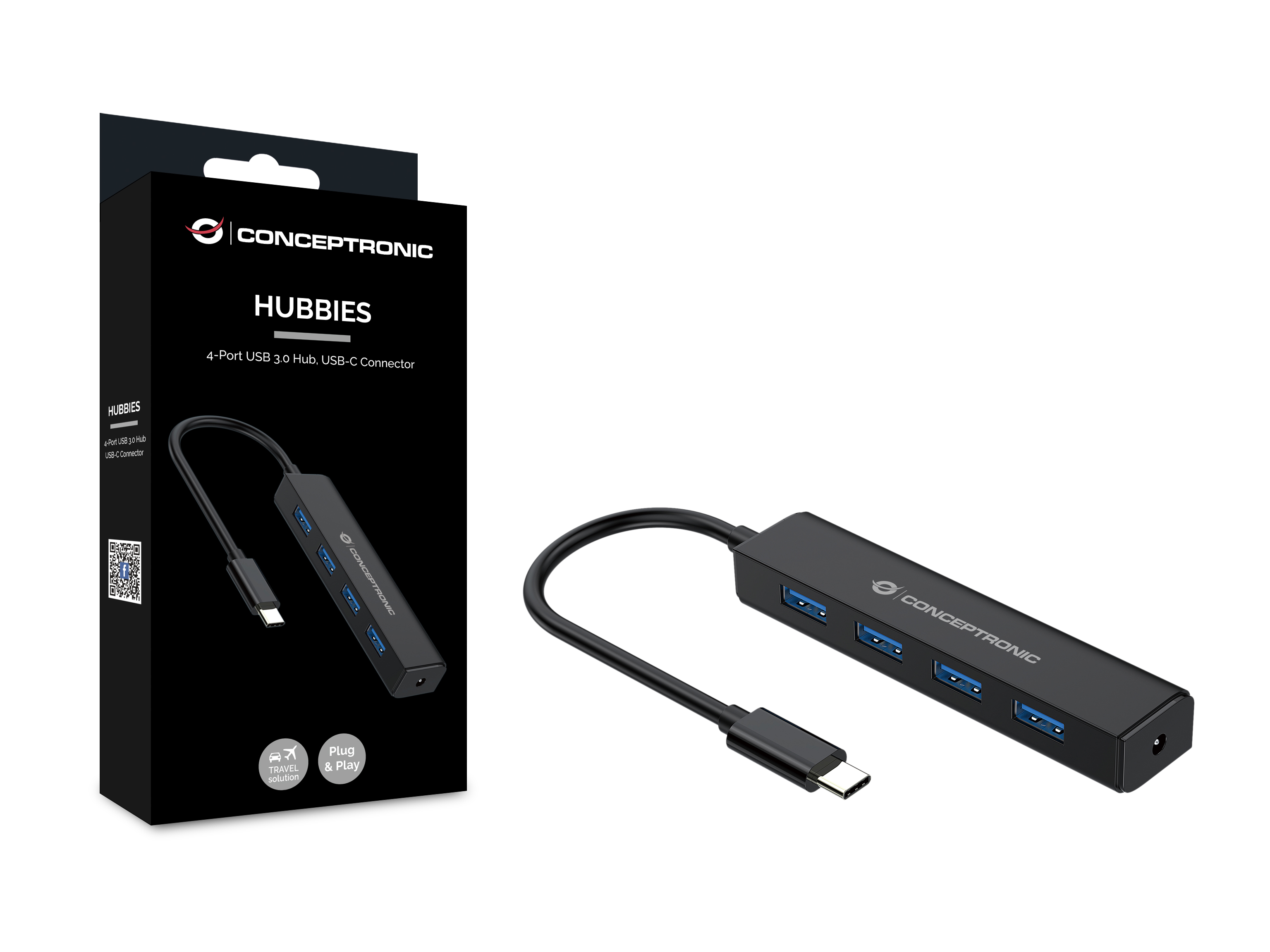 CONCEPTRONIC 4-Port Hub USB-C3.2Gen1->4xA3.0 o.Netz. sw