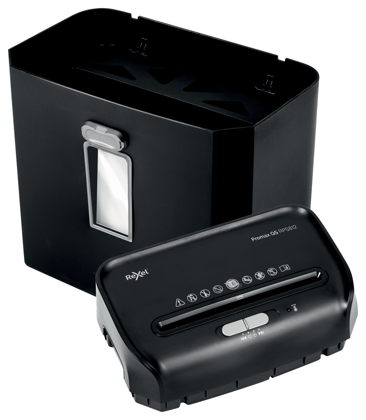 Rexel ProMax RPS812 Aktenvernichter mit Streifenschnitt P-2, 6 mm, bis 8 Blatt, schwarz