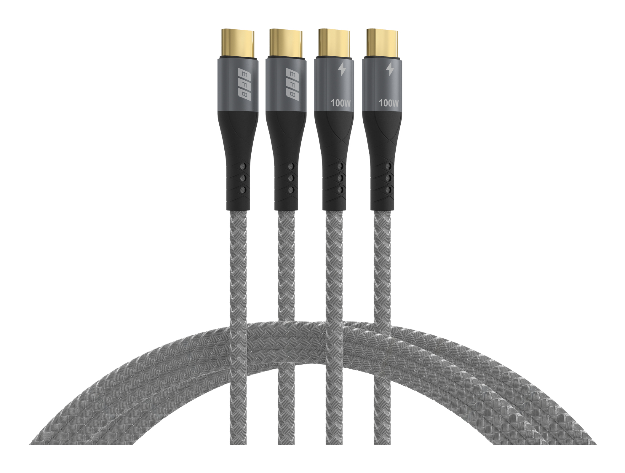 EFB USB-C Kabelset 100W PD 3.0 5A 2x2m grau Goldkontakte Textilmantel