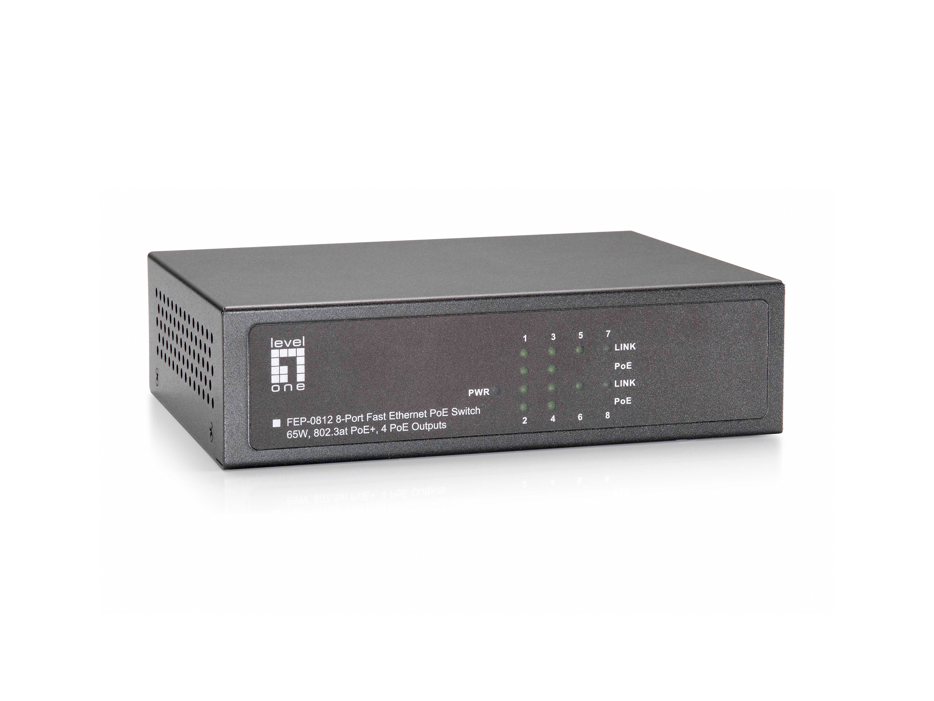 LevelOne PoE+Switch 4xFE PoE/4xFE 65W Metall