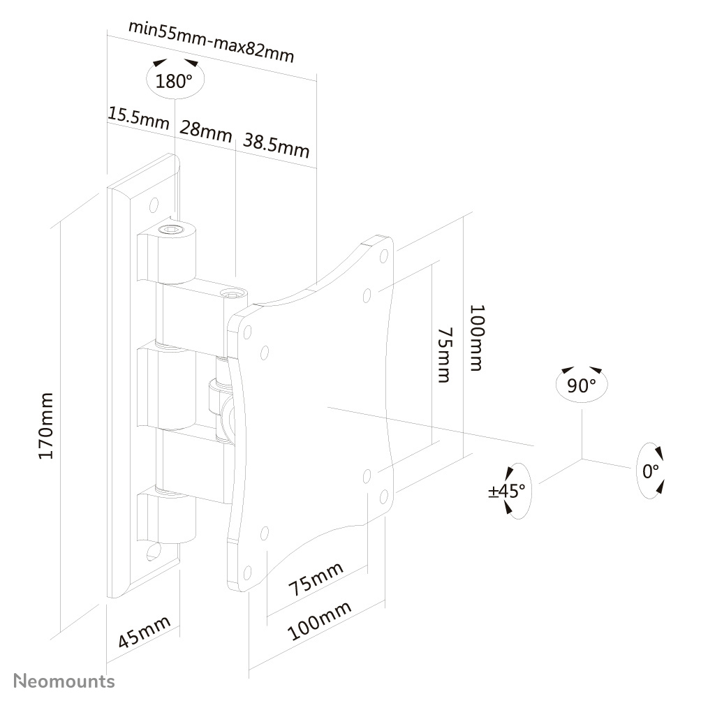 Neomounts WAH 10-27 1TFT 1Gelenk schw. Max.12KG