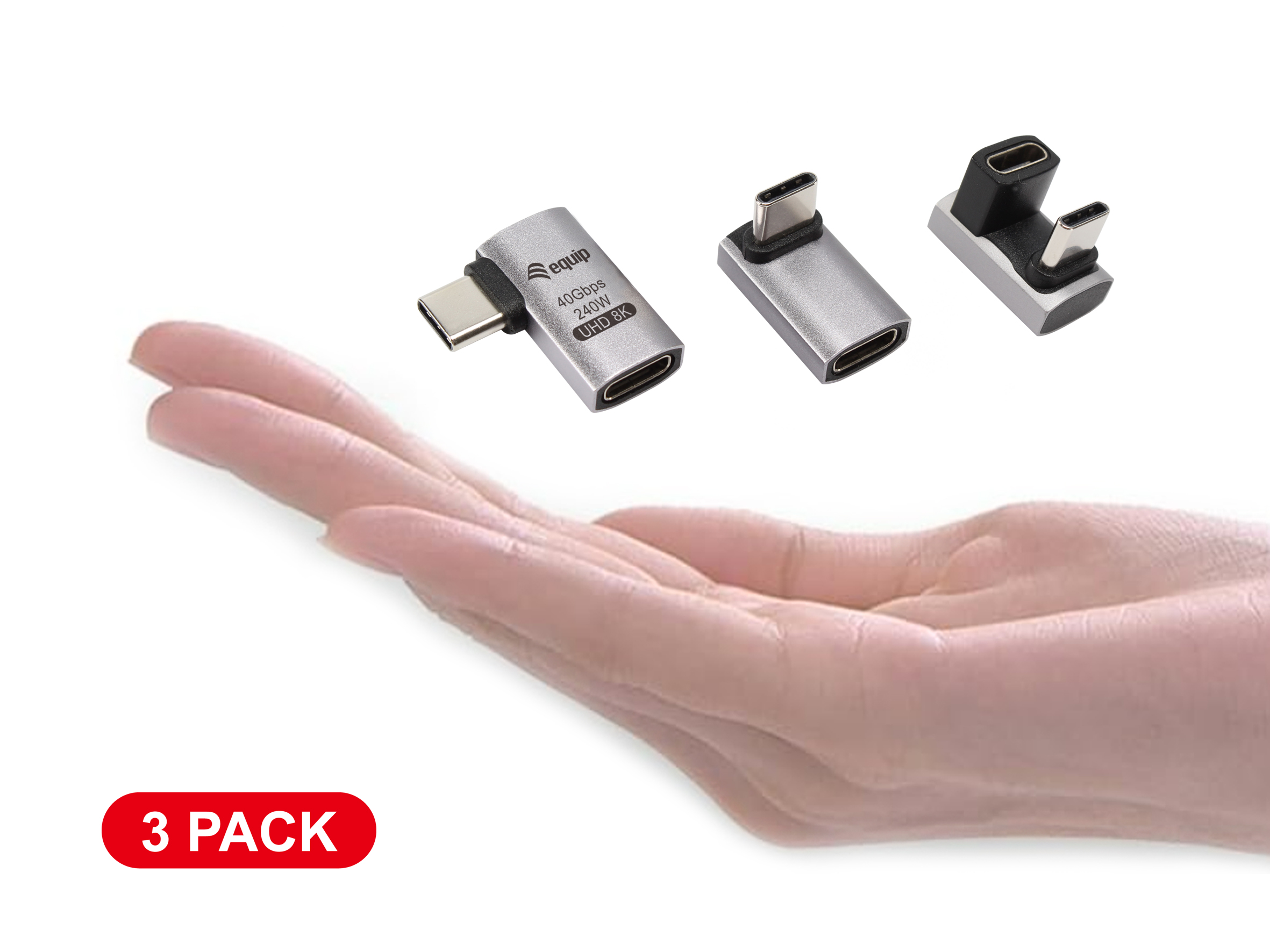 Equip Adapter USB-C->USB-C 180° 40Gbps PD 240W 3Stk