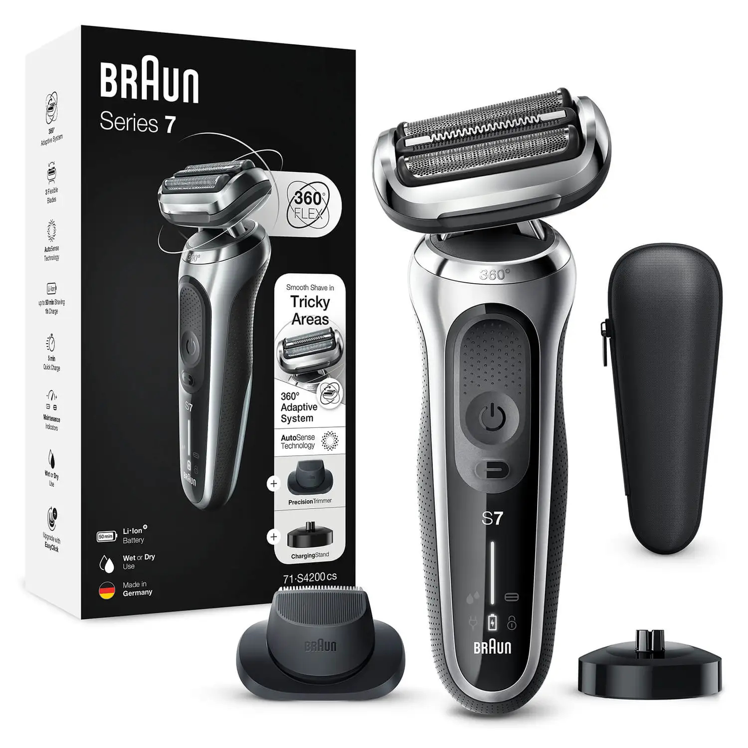 Braun 71-S4200cs Series 7 Rasierer Herren mit EasyClick Aufsatz, silber