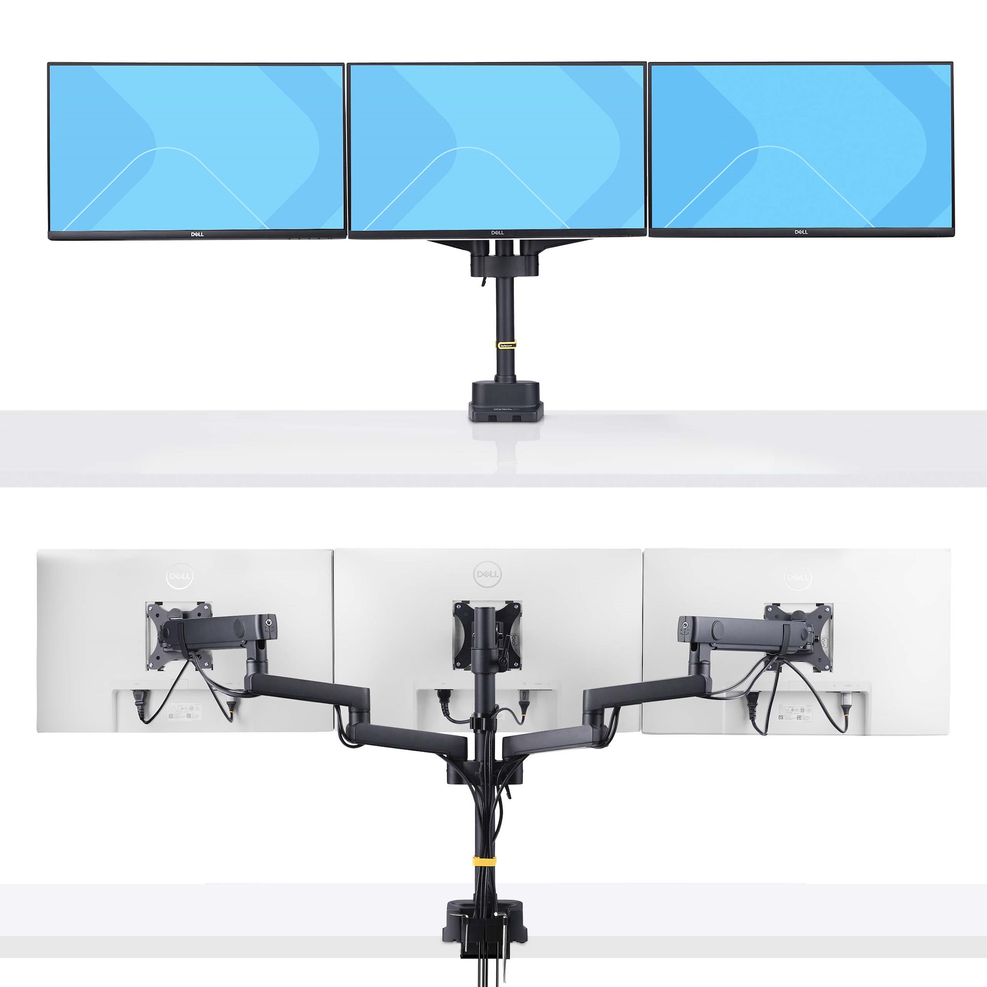 TRIPLE MONITOR DESK MOUNT TO 27INCH SCREENS SPRING ARMS