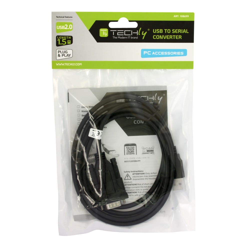 TECHLY USB Seriell Konverter RS 232 zum Anschluss eines seriellen Geraets an den USB Port BLISTER verpackt 1.5 Meter