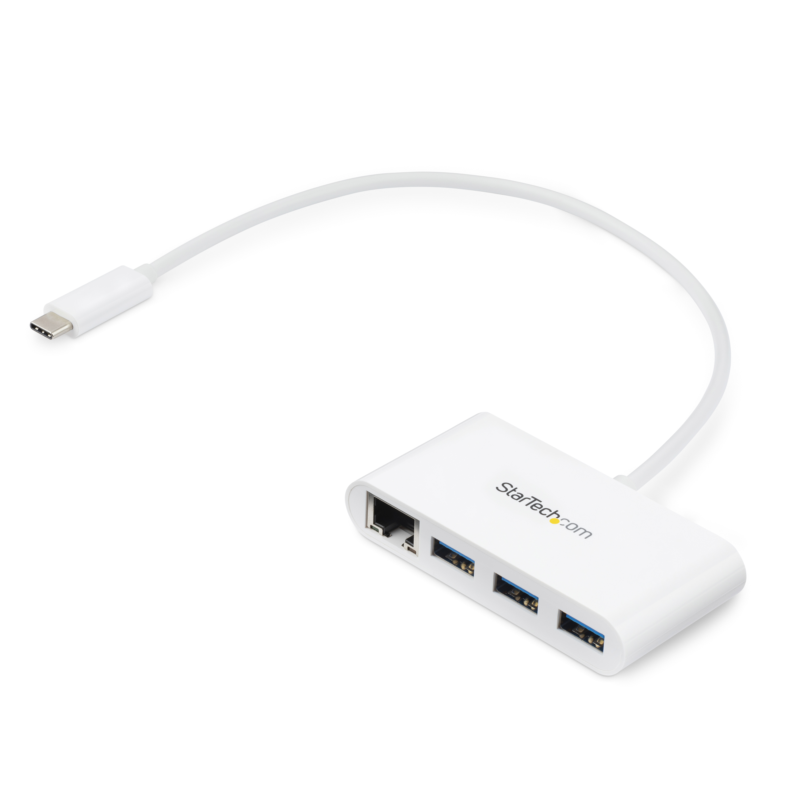 STARTECH.COM 3-Port USB-C Hub with Gigabit Ethernet - USB-C to 3x USB-A - USB 3.0 Hub - White