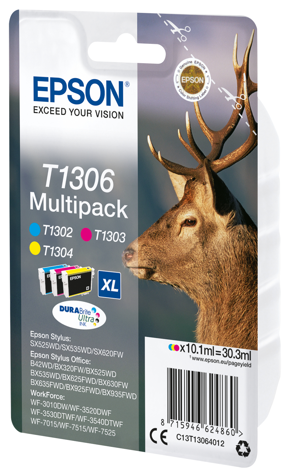 EPSON T1306XL (Hirsch) cyan, magenta, gelb Druckerpatronen, 3er-Set