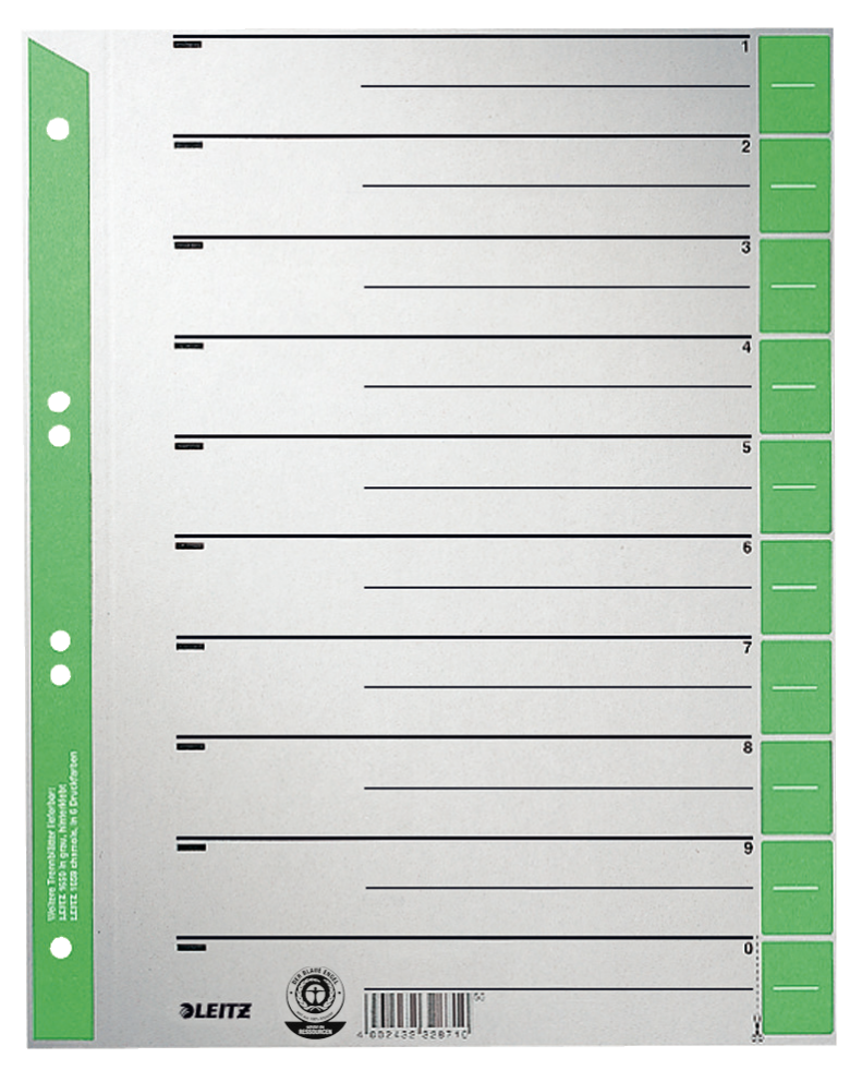 LEITZ Trennblätter 1652 DIN A4 1-0 grün, 230 g/qm, 100 St.