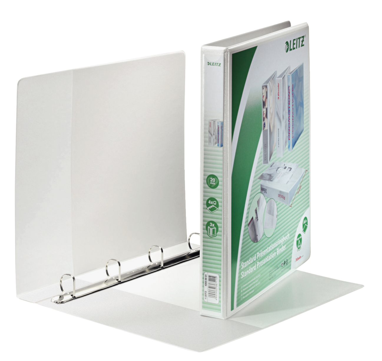 LEITZ Präsentationsringbücher 4-Ringe weiß 3,7 cm DIN A4, 6 St.