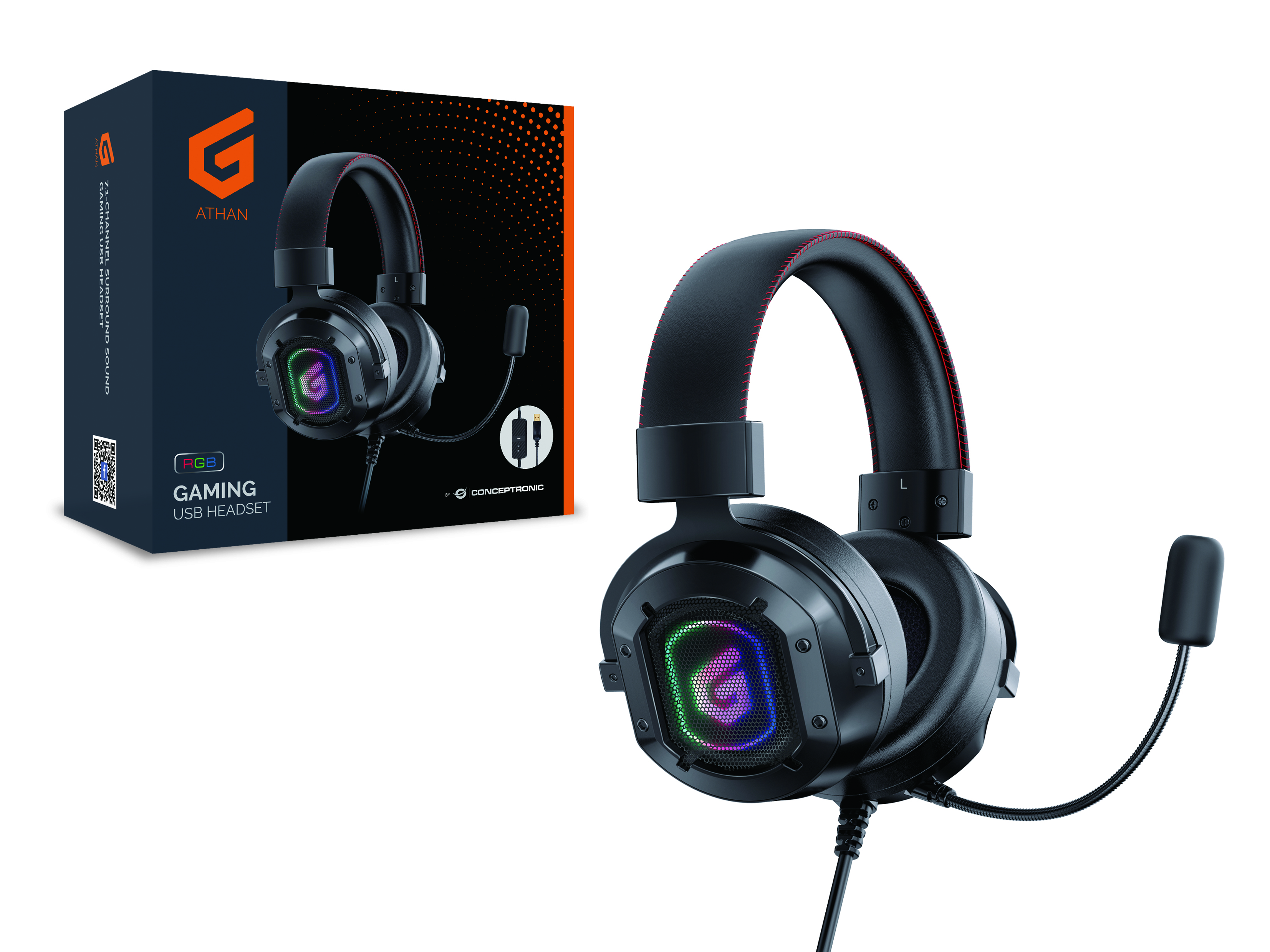CONCEPTRONIC Headset Gaming USB-A/7.1 Sound/RGB/Bed.2.20m sw