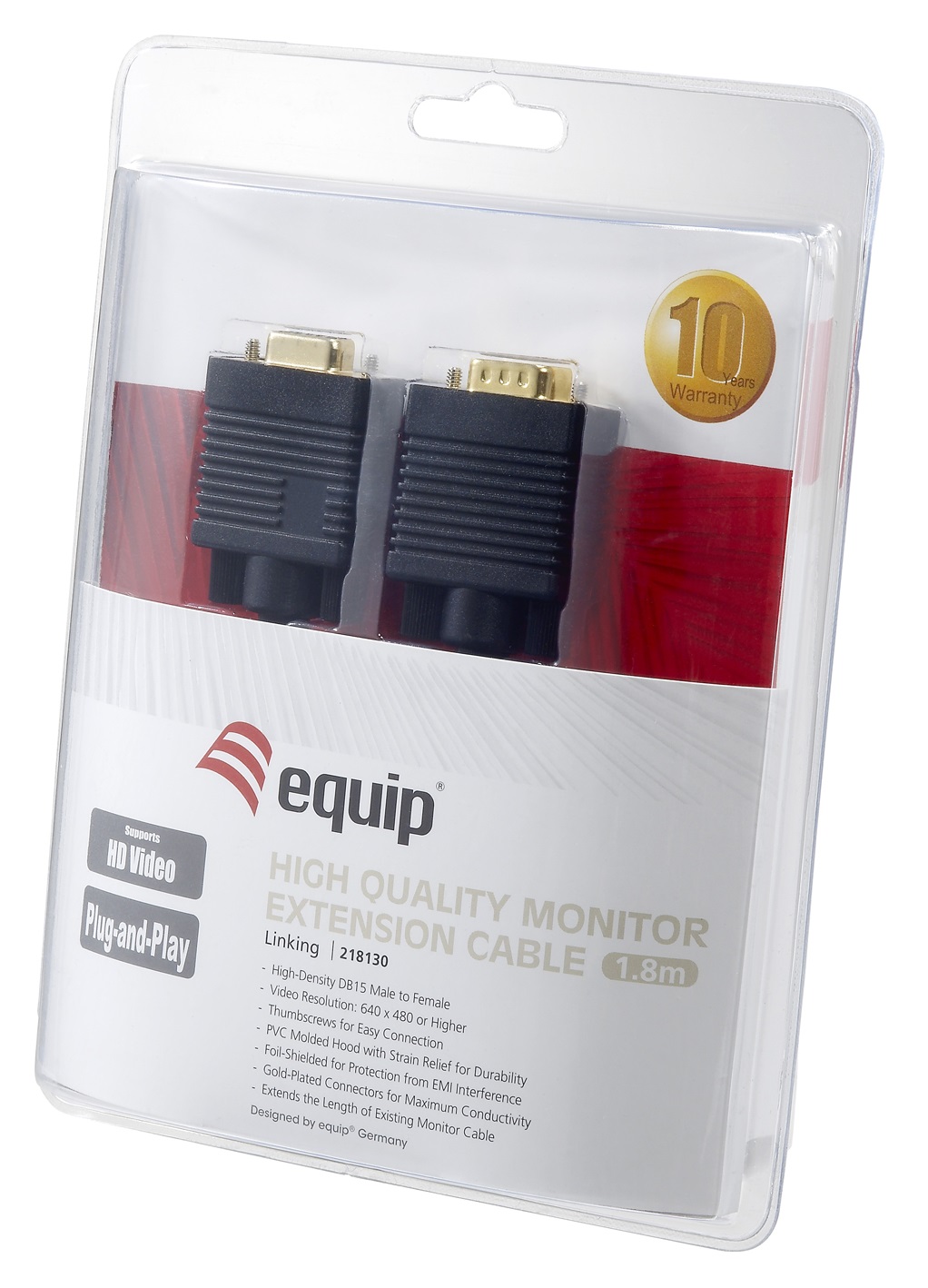 Equip VGA Kabel 1024x 768/60Hz St/Bu 1.80m schwarz Blister