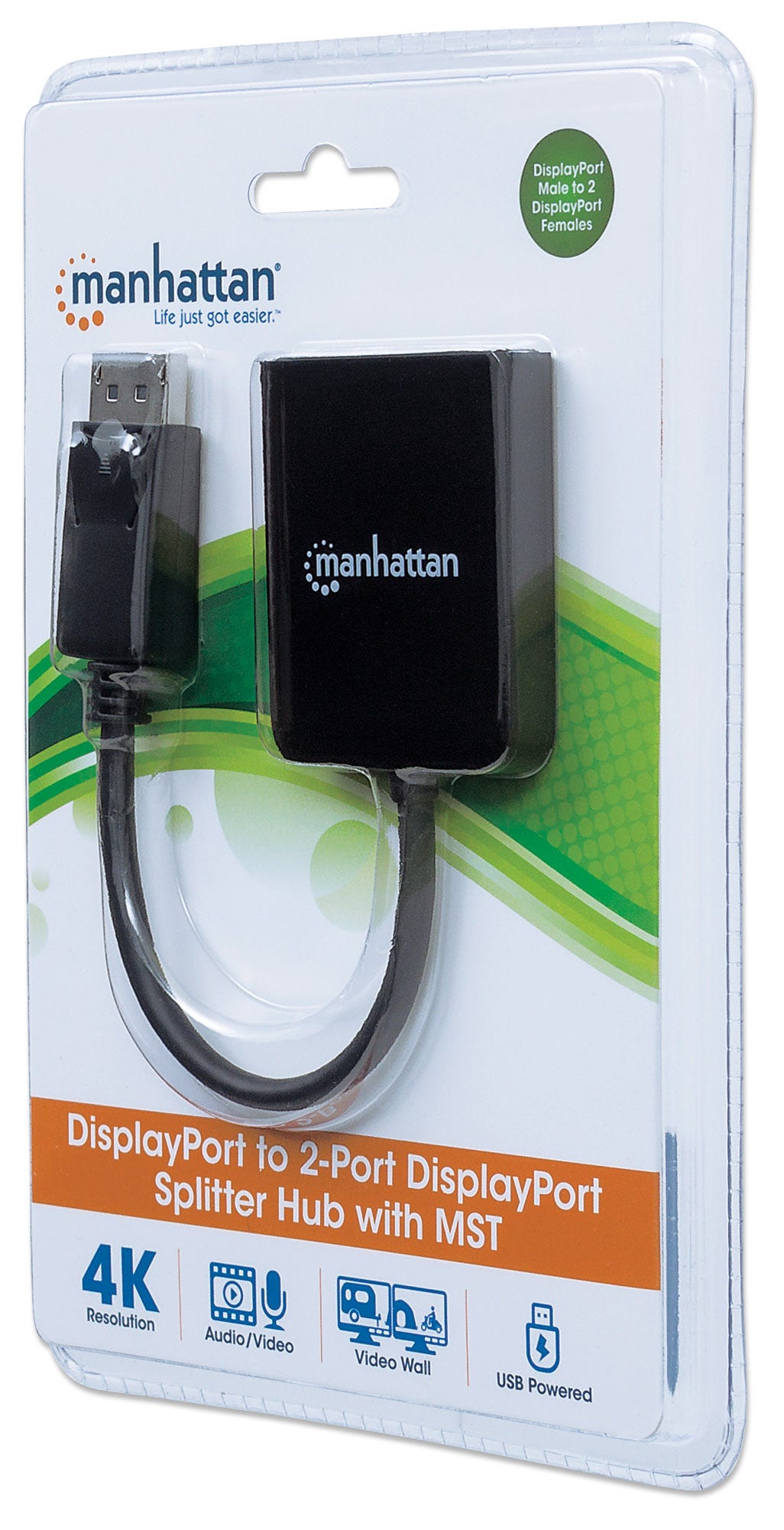 MANHATTAN Splitter 2-Port Display-Port mit MST 4K@30HZ