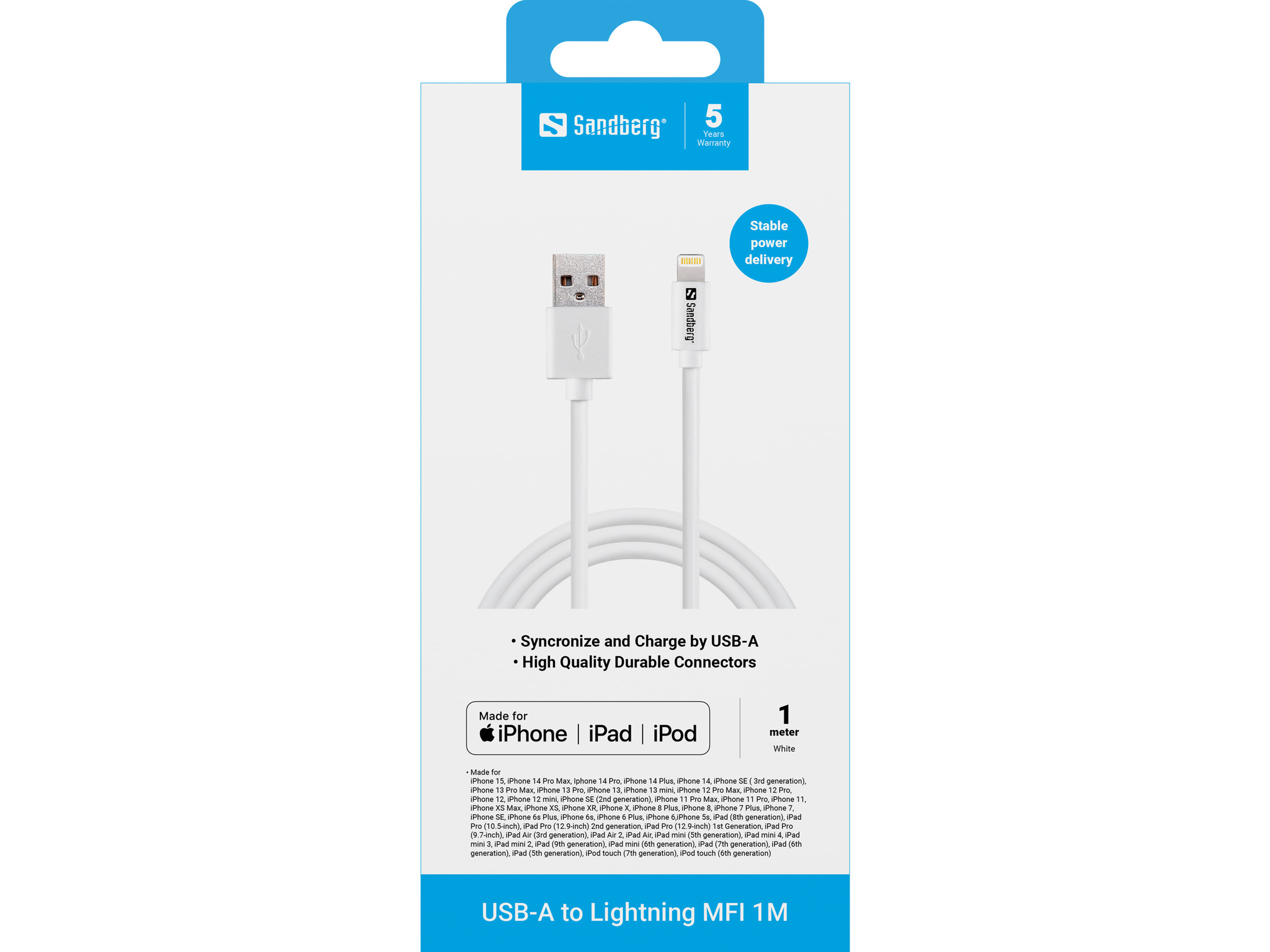 SANDBERG USB-Lightning 1m AppleApproved MFI