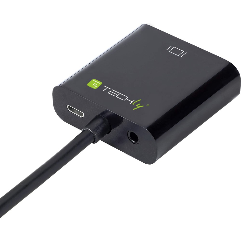 TECHLY HDMI auf VGA Konverter mit Audio und Micro USB HDMI Stecker auf VGA Buchse schwarz im hochwertigen Polybag