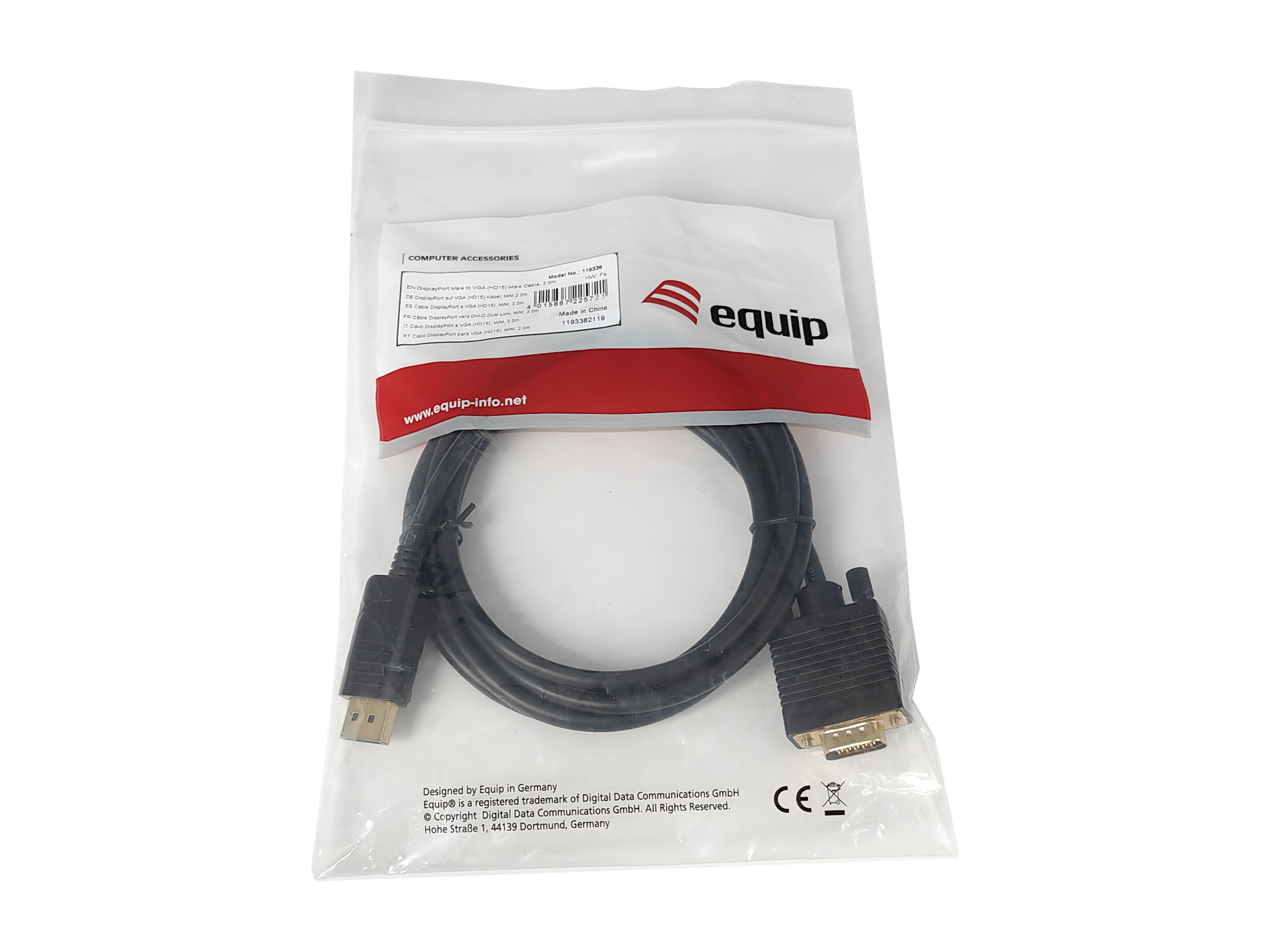 Equip DisplayPort->VGA 1920x1200/ 60Hz St/St 2.00m sw Polybeutel