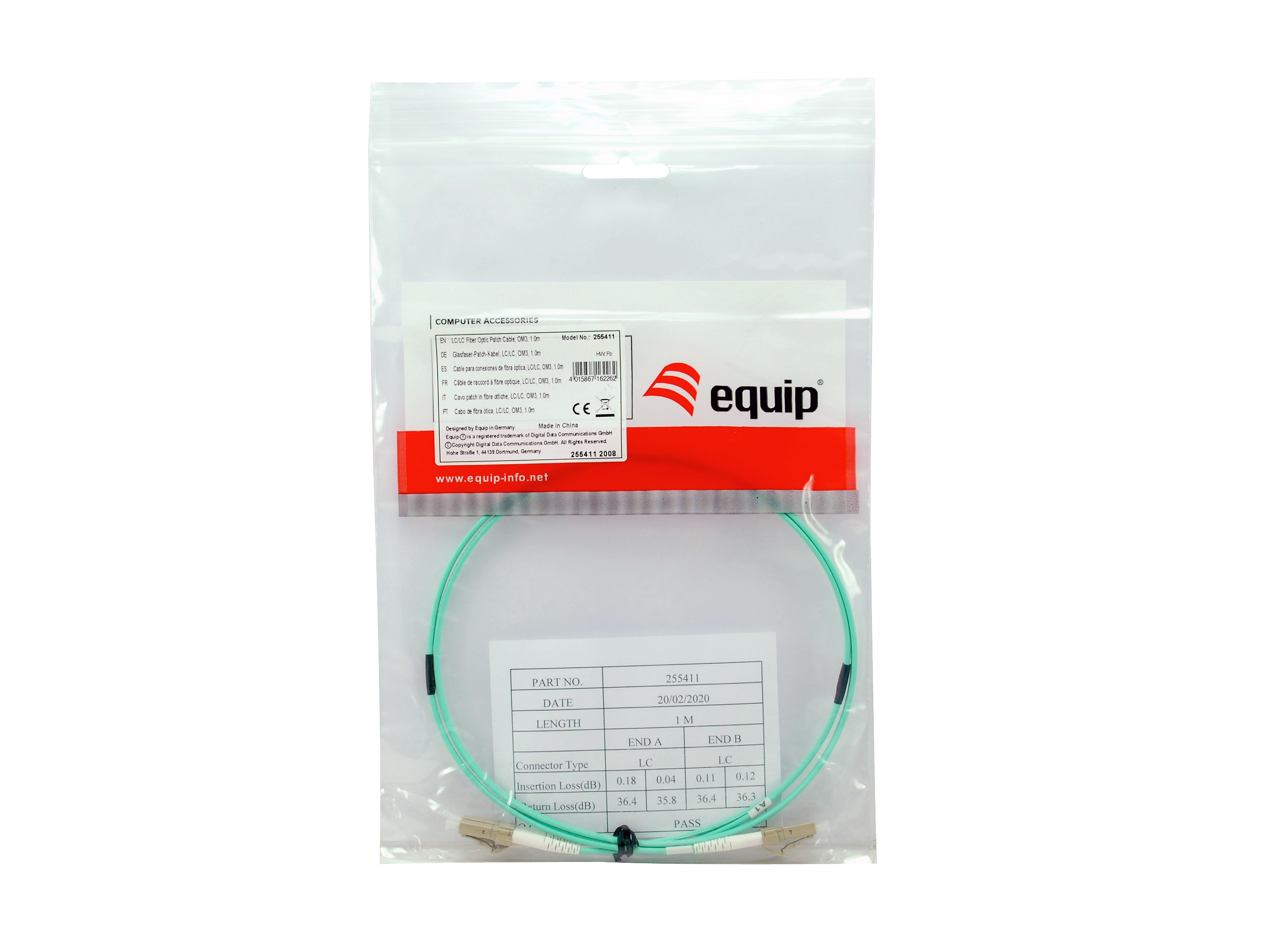 Equip Patchkabel LC->LC 35.00m Multimode Duplex OM3 türkis