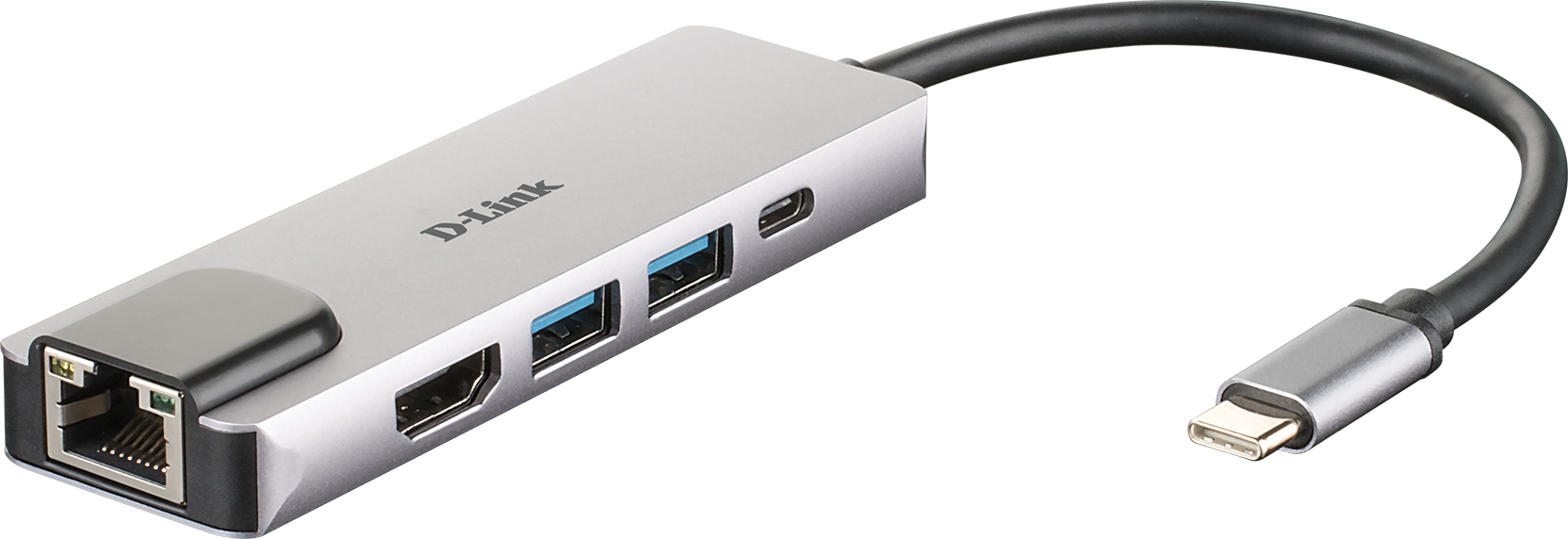 D-LINK DUB-M520 5-In-1 USB-C Hub 2x SuperSpeed USB 3.0 1x 4K HDMI 1x USB-C mit Ladefunktion bis 60W 1x RJ-45