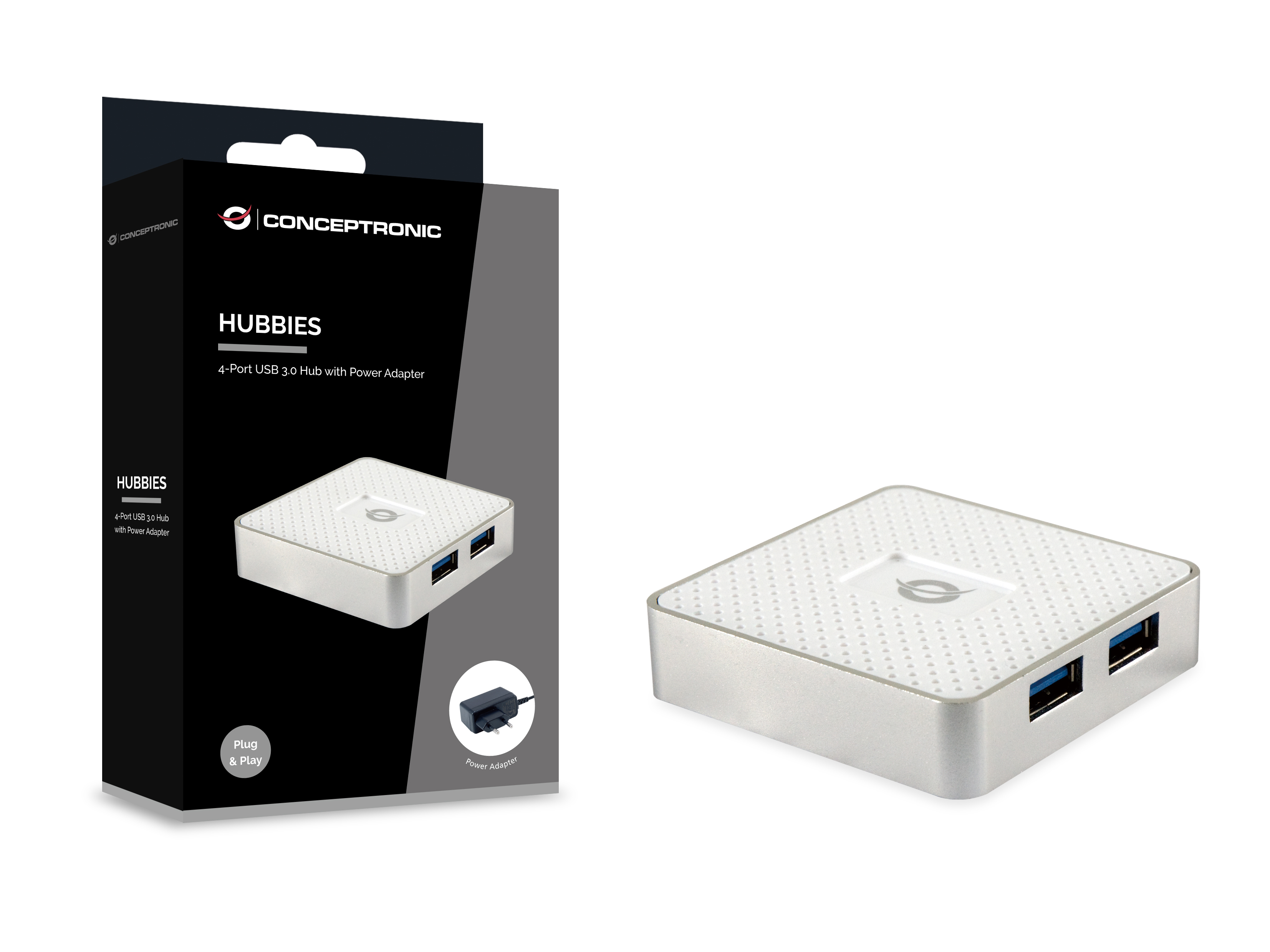 CONCEPTRONIC 4-Port Hub USB Micro-B->4xA3.0 m.Netz. ws