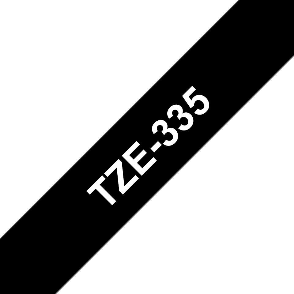TZE-335 LAMINATED TAPE 12MM 8M WHITE ON BLACK