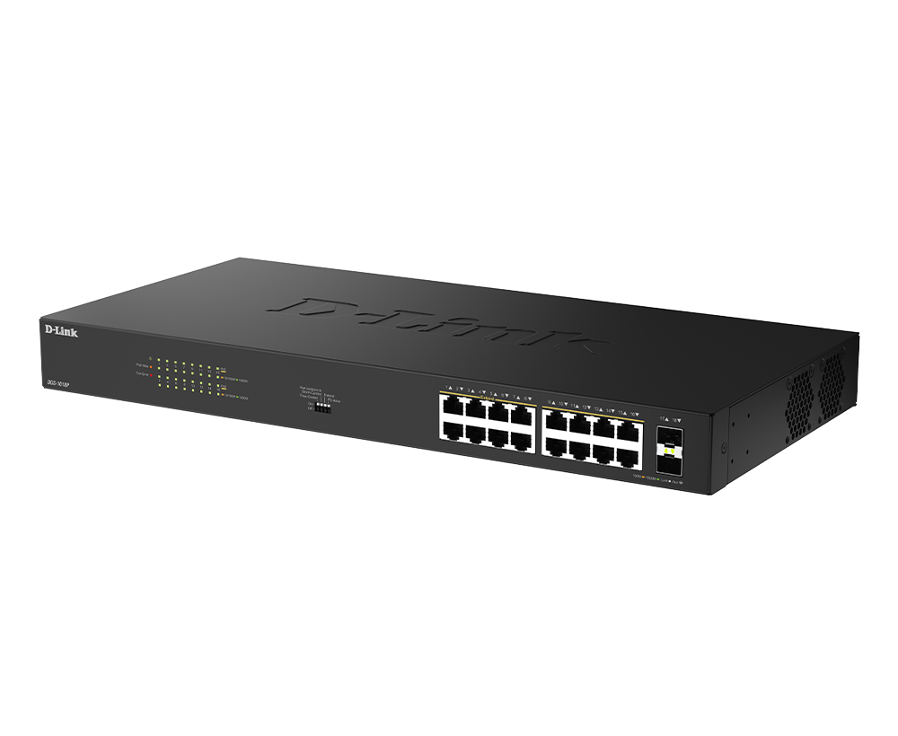 D-LINK DGS-1018P 18-Port Gigabit PoE+ unmanaged Switch 16x Gbit PoE 2x Gbit SFP uplink Port PoE Budget 240W