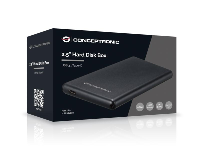 CONCEPTRONIC SSD Gehäuse 2.5SATA HDD/SSD USB-C3.2 6Gbs sw