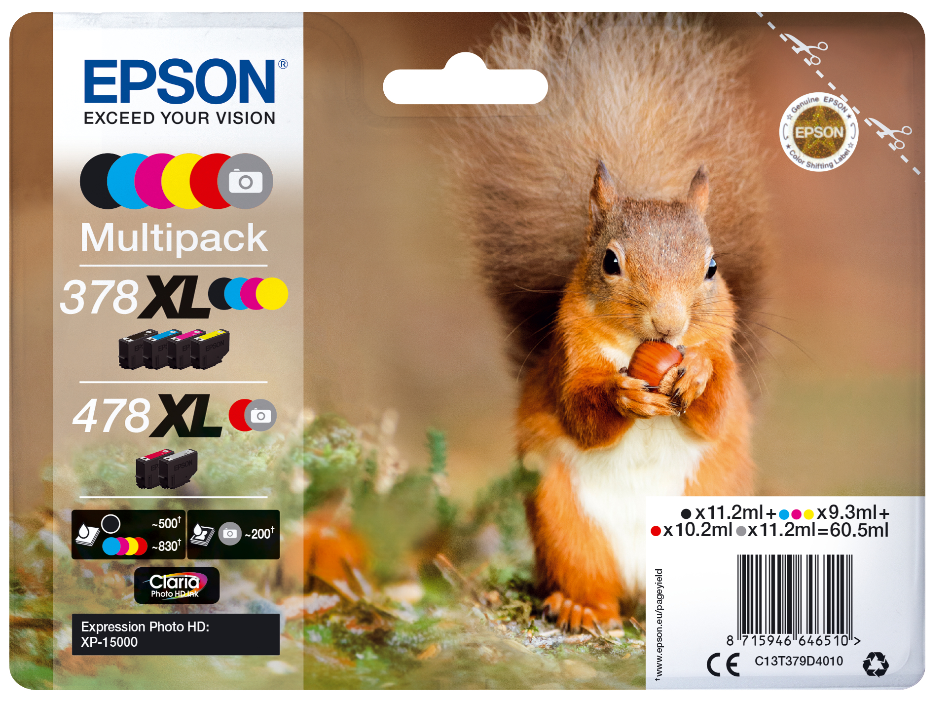 EPSON 378XL/478XL /T379D4 (Eichhörnchen) schwarz, cyan, magenta, gelb, rot, grau Druckerpatronen, 6er-Set
