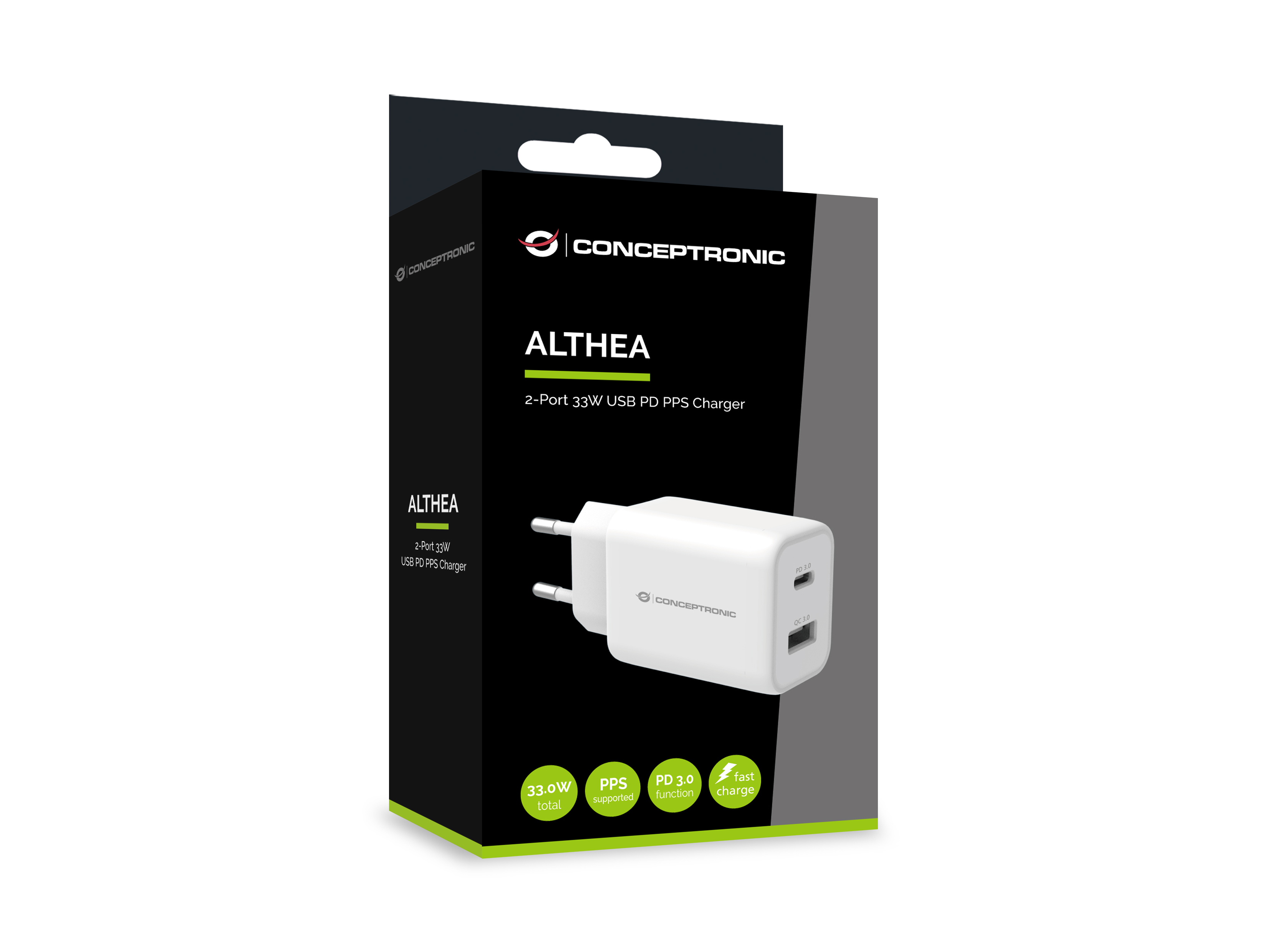 CONCEPTRONIC Ladegerät 2Port USB-C/-A 33WPD3.0/PPS ws