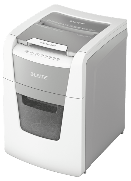 LEITZ IQ Autofeed Small Office 100 Aktenvernichter mit Partikelschnitt P-4, 4 x 28 mm, bis 100 Blatt, weiß