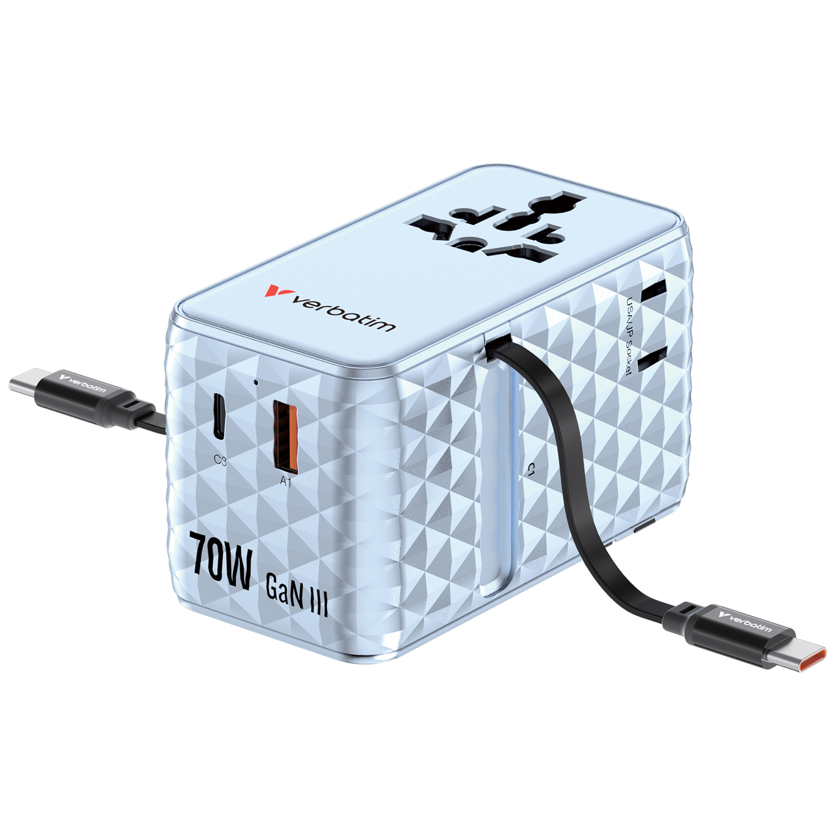 Verbatim Charge'n'Travel Adapter 70W 2C retractable blue