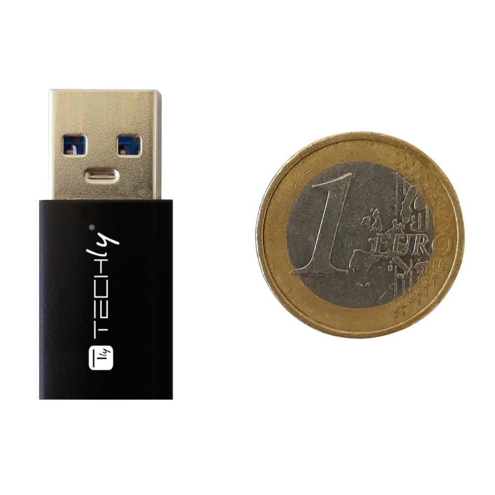 Techly Adapter USB-A M auf USB-C F, USB 3.0, schwarz