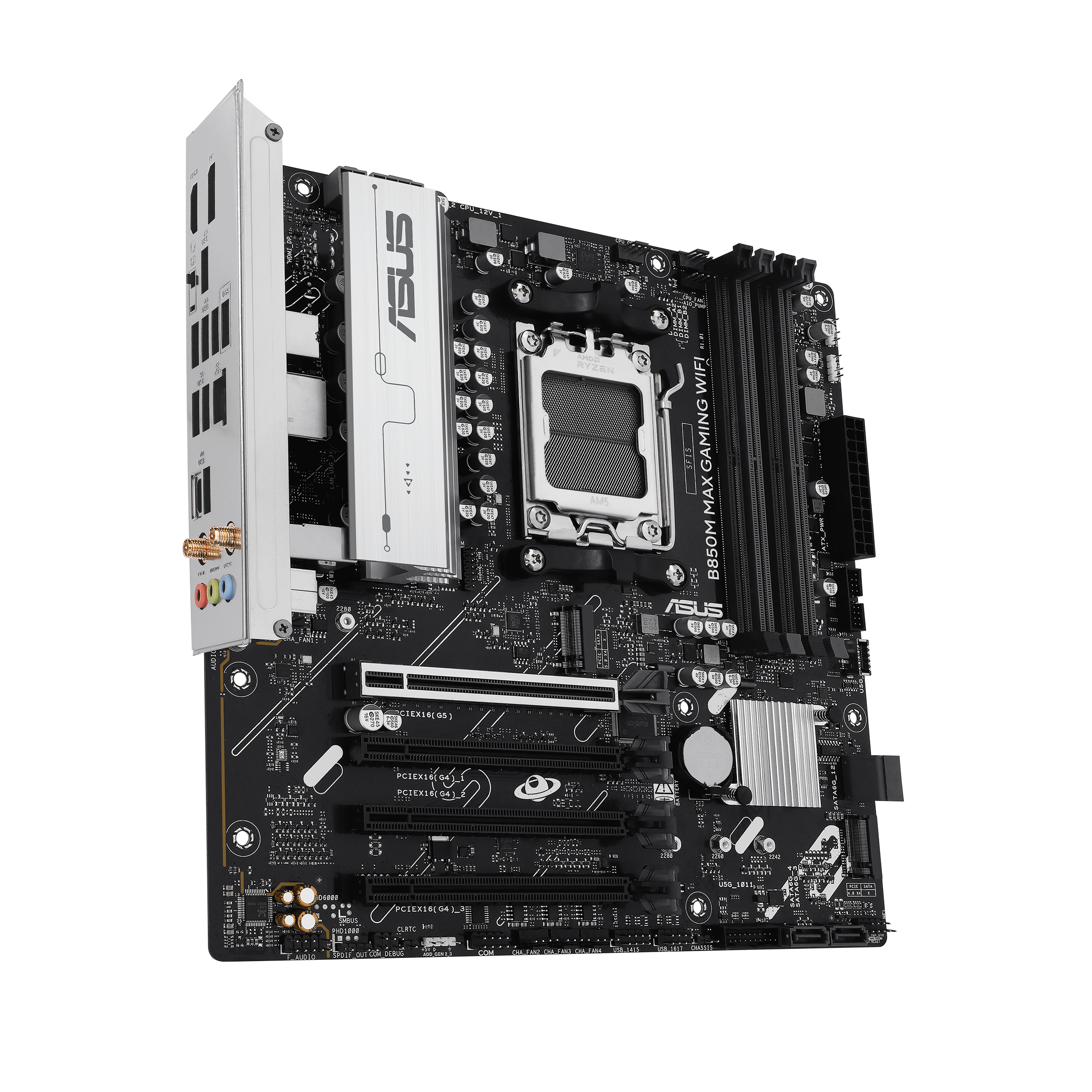 ASUS B850M MAX GAMING WIFI AMD AM5 mATX motherboard 4xDDR5 PCIe 5.0 3xM.2 1xHDMI 1xDisplayPort 4xSATA