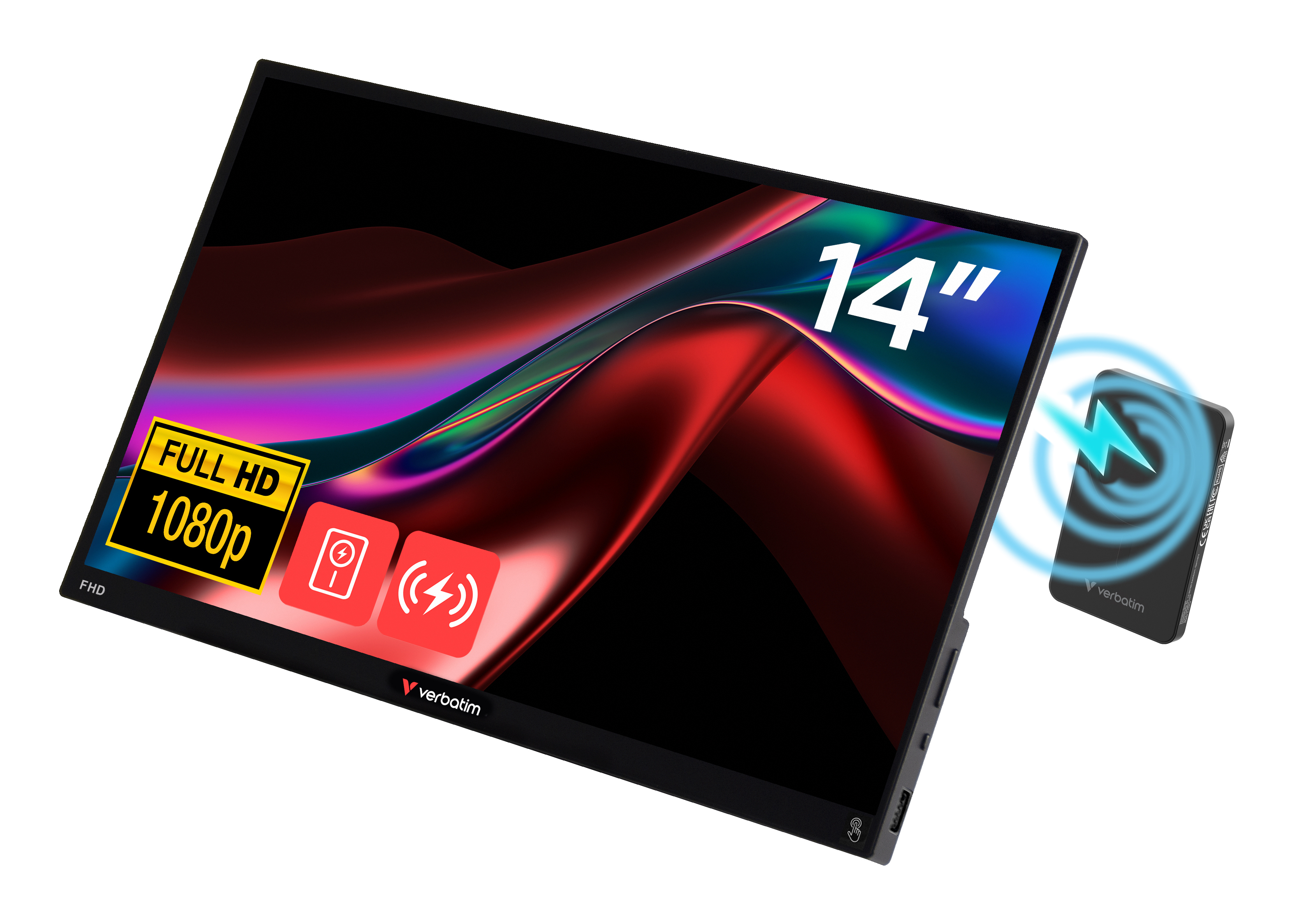 Verbatim Portable 14" FHD Touch Monitor LIGHT with Wireless Power Supply incl. Power Bank 5000mAh