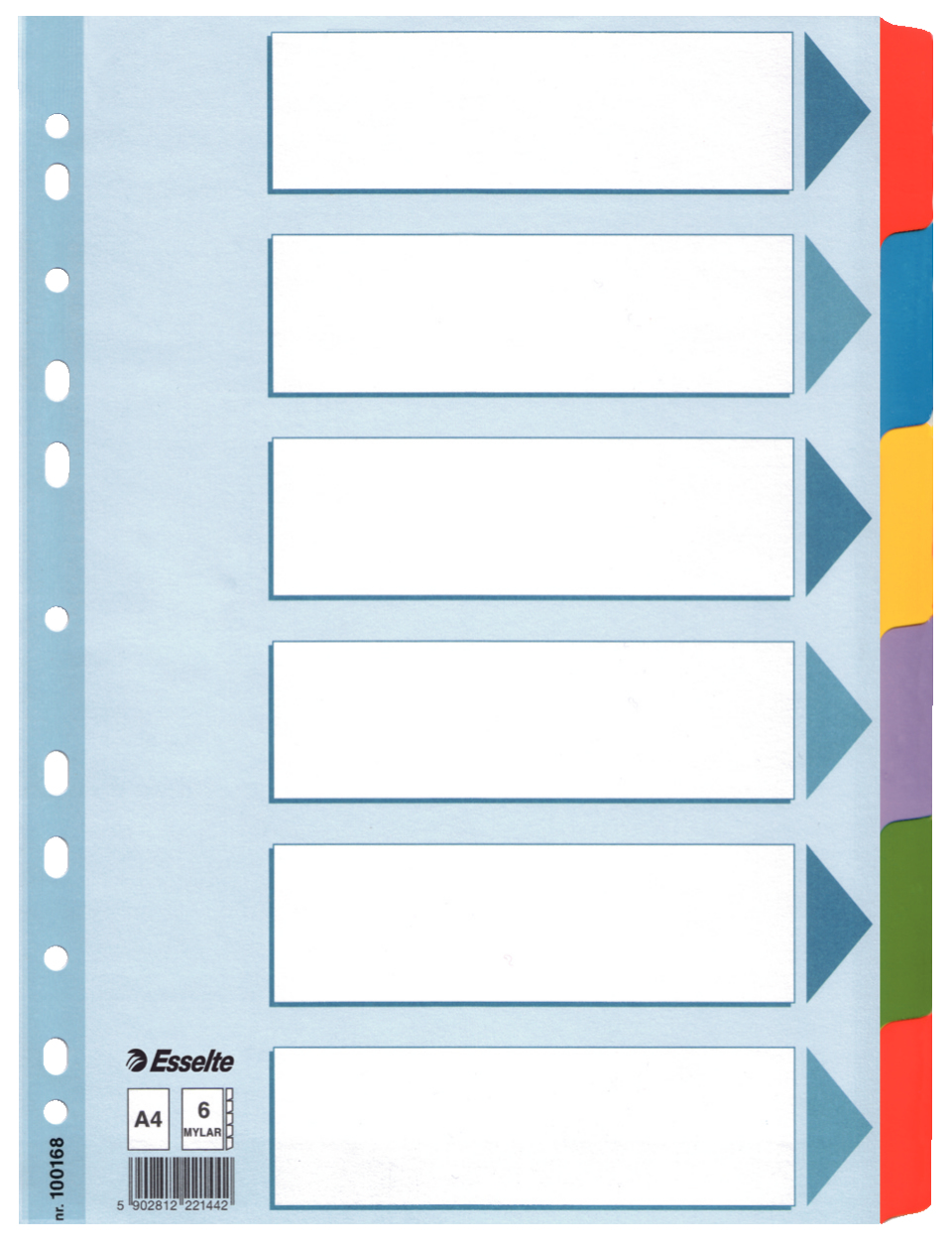Esselte Ordnerregister DIN A4 Vollformat blanko farbig 6-teilig, 1 Satz
