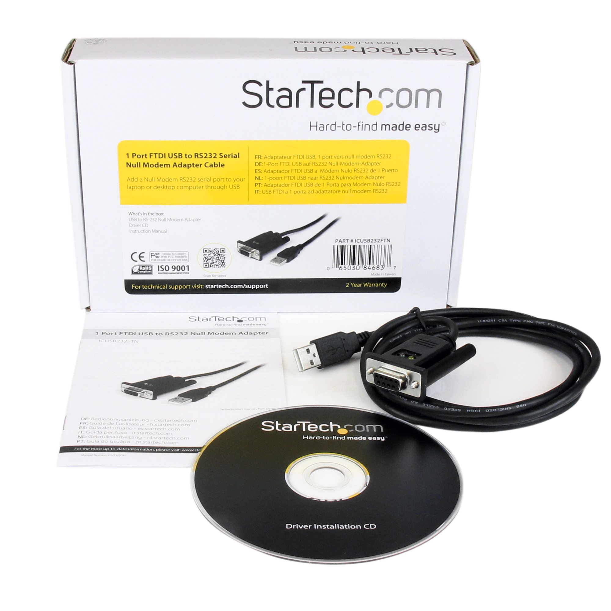 STARTECH.COM 1 Port USB to Null Modem RS232 DB9 Serial DCE Adapter Cable with FTDI