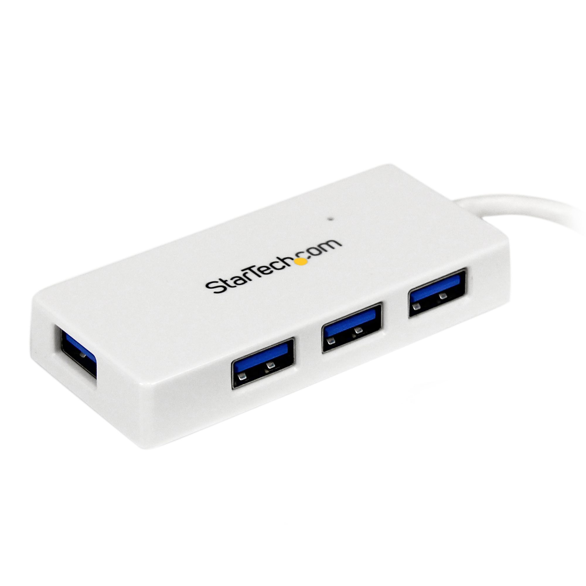 STARTECH.COM 4 Port USB 3.0 SuperSpeed Hub - Weiss - Portabler externer Mini USB Hub mit eingebautem Kabel
