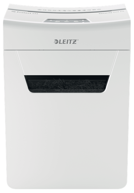 LEITZ IQ 6M Protect Premium Aktenvernichter mit Partikelschnitt P-5, 2 x 15 mm, bis 6 Blatt, weiß