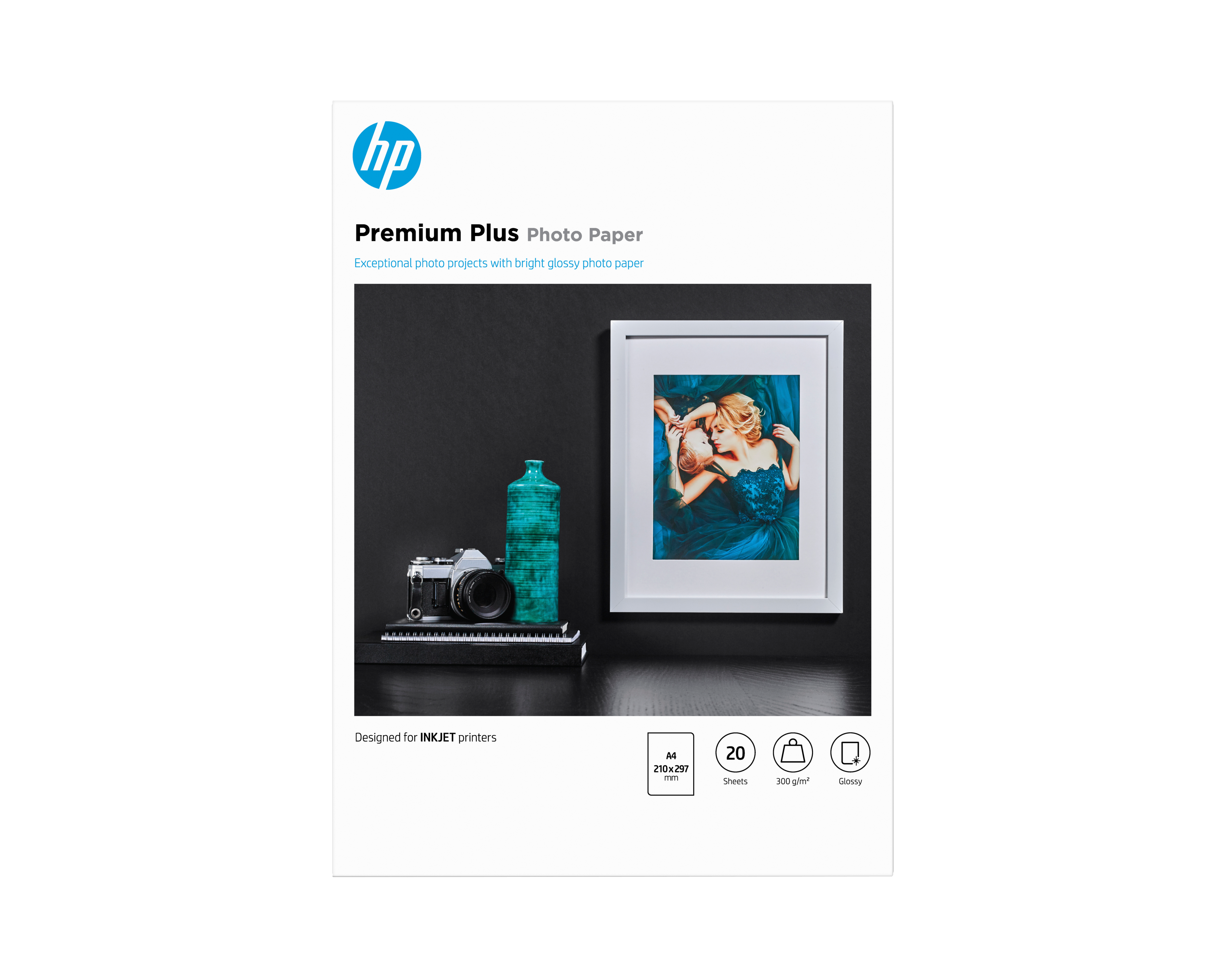 HP CR672A Premium Plus glänzend Foto Papier weiss 300g/m2 A4 20 Blatt 1er-Pack