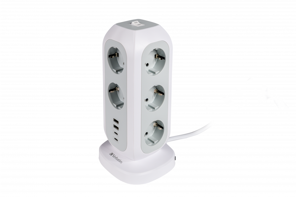 verbatim EUPT-01 11-fach Steckdosenturm 2,0 m weiß mit USB-Buchse