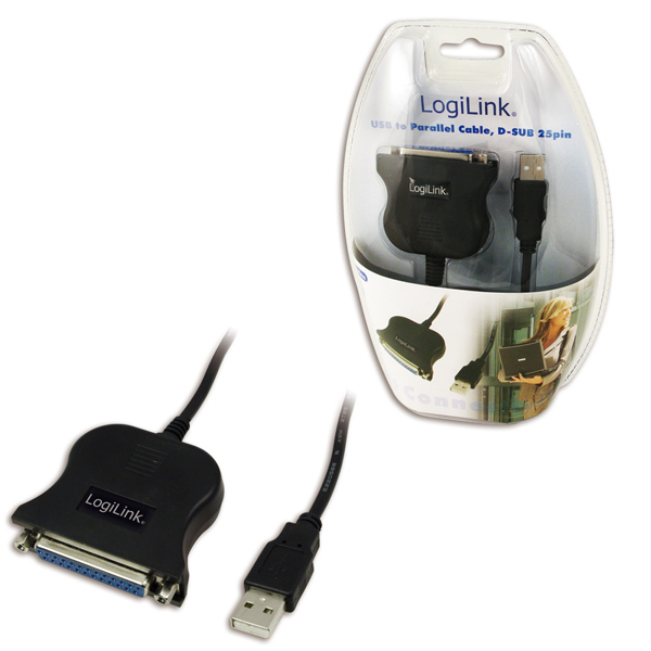 Logilink USB-Kabel D-Sub 25-pin parallel St/Bu 1.80m bk