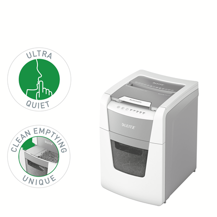 LEITZ IQ Autofeed Small Office 100 Aktenvernichter mit Partikelschnitt P-5, 2 x 15 mm, bis 100 Blatt, weiß