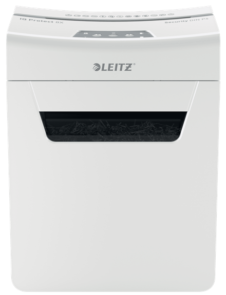 LEITZ IQ 8X Protect Premium Aktenvernichter mit Partikelschnitt P-4, 4 x 40 mm, bis 8 Blatt, weiß